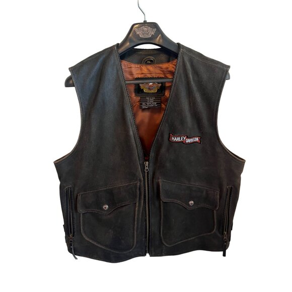Harley-Davidson Genuine Leather Motorcycle Vintage Vest Men's Size XL